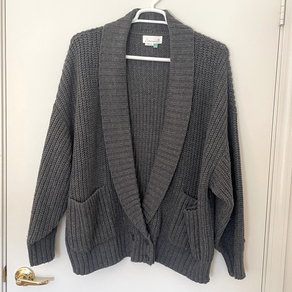 Anthropologie Chunky Gray Shawl Collar Cardigan